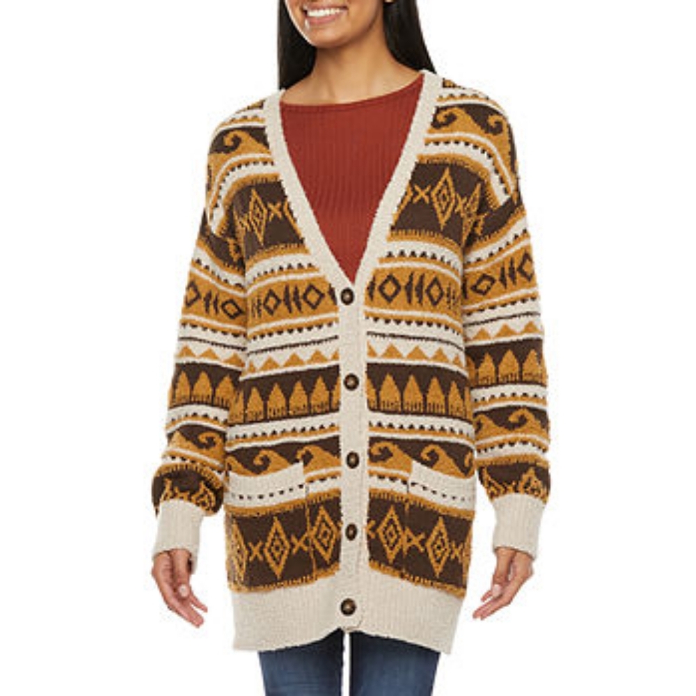 Arizona New V-Neck Long Sleeve Cardigan Nordic Tribal Pattern, S - Picture 1 of 2